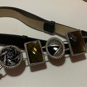 Chico’s black leather belt jeweled medallions adjustable